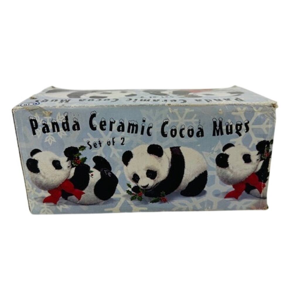 Giftco Ruth J Morehead Panda Ceramic Cocoa Mugs /Cups Set of 2 Christmas Holiday